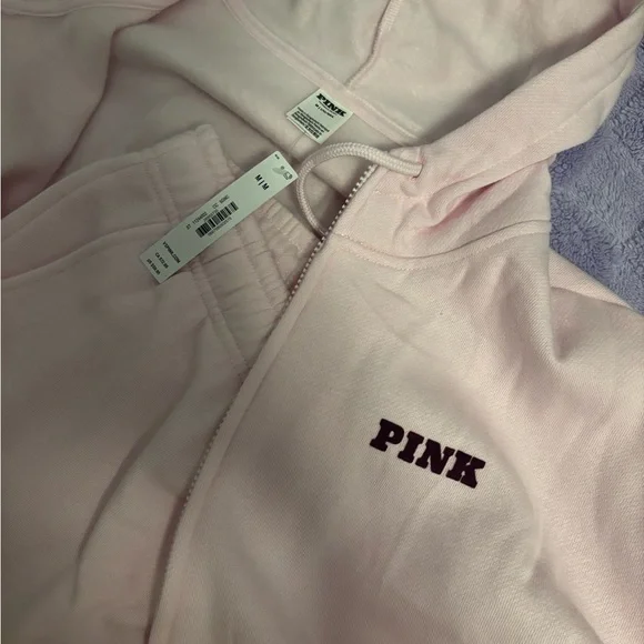 Pink Hoodie with burgundy Lettering - Picture 2 of 4